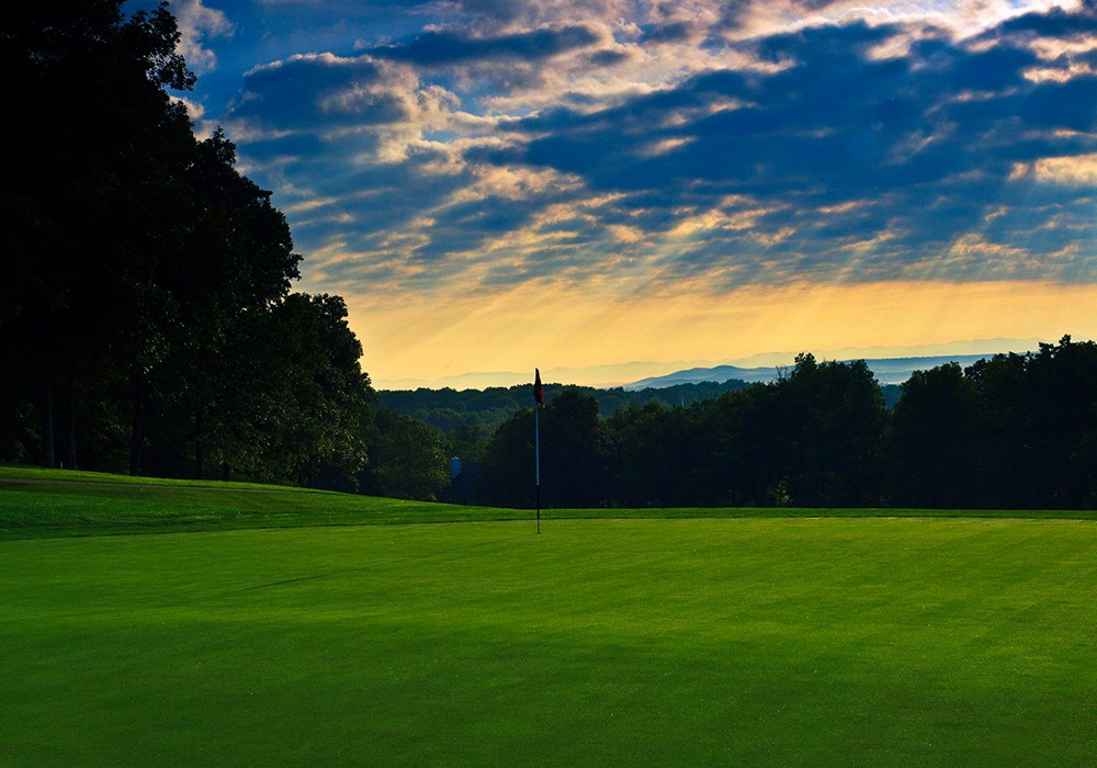 Sunset view of the green at Fairfield Glade